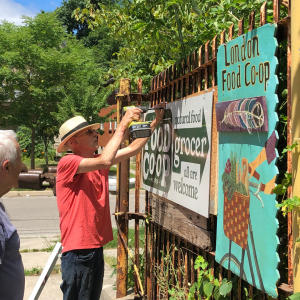 London Food Coop Sign being put up