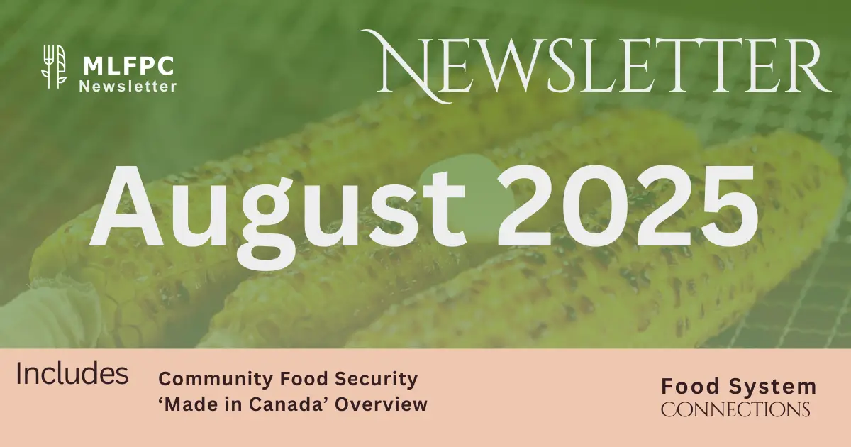 MLFPC December 2025 newsletter cover featuring a bowl of mashed potatoes with festive string lights. Text highlights include: ‘Highlights from Food Summit,’ ‘Rise in Food Insecurity,’ and ‘Reduce Waste this Holiday Season.’ The footer reads ‘Food System Connections.