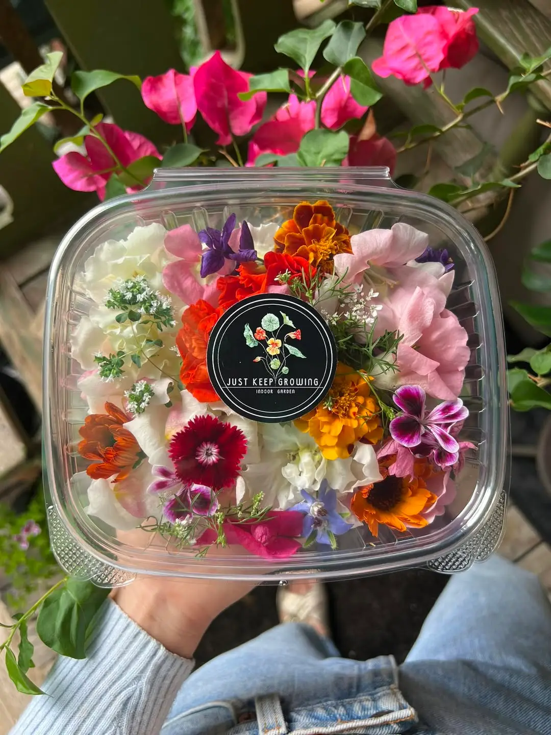 Container of edible flowers
